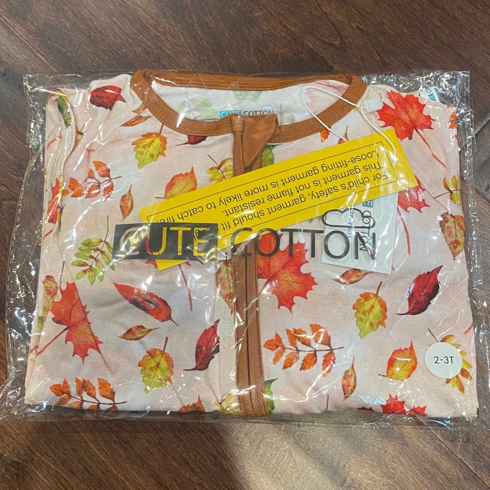 Cute Cotton Bamboo Fall Leaves Print Zipper Convertible Romper Sleeper 2/3T NWT